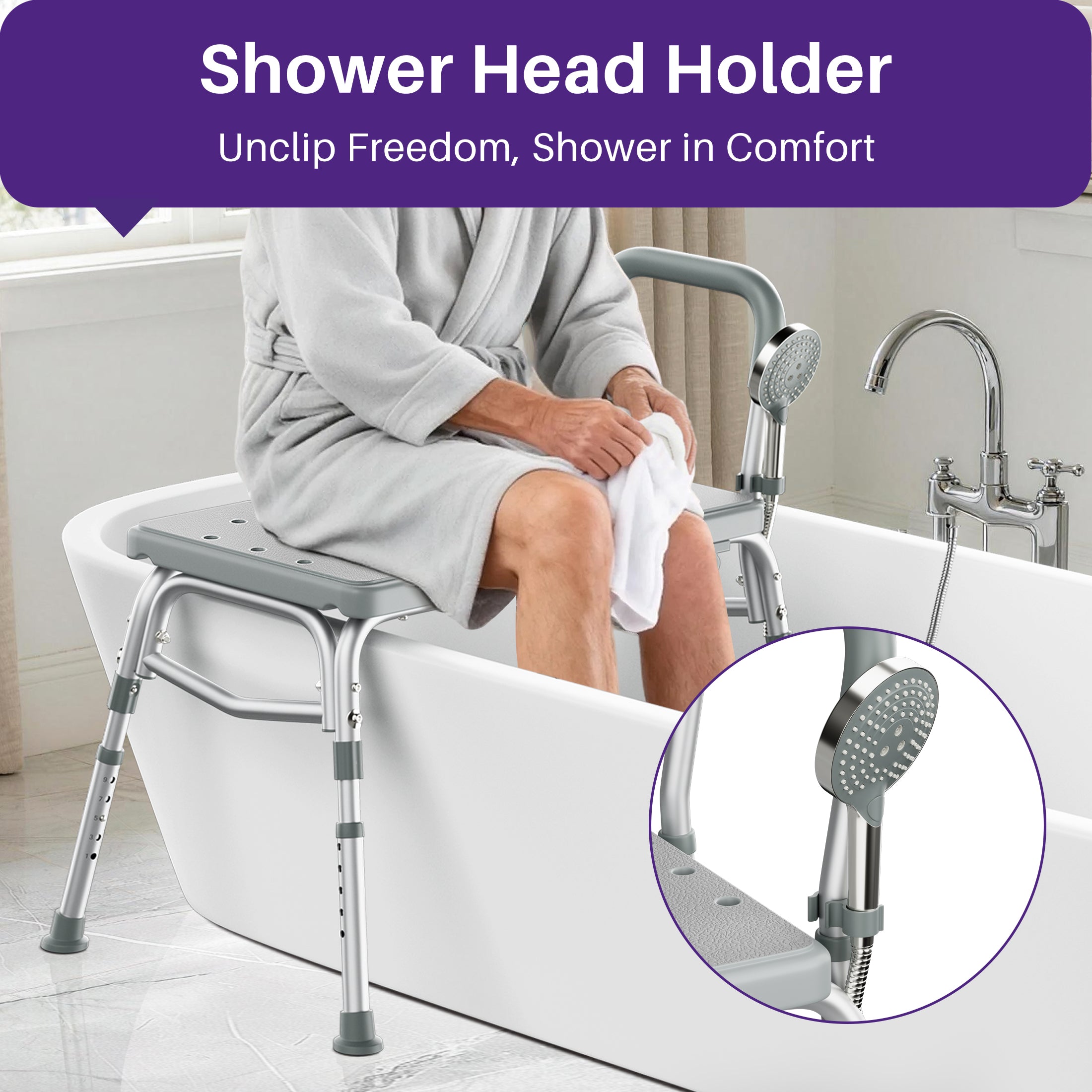 KEKOY Shower Transfer Bench for Bathtub 400LBs, FSA/HSA Eligible Tub Bath Shower Chair Seat, Height Adjustable Shower Stool for Elderly, Disabled, Grey