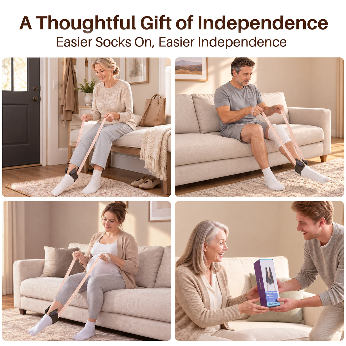 KEKOY Flexible Sock Aid with Adjustable Width 4-4.5", Sock Helper Easy on, Sock Assist Device for Elderly, Pregnant, Diabetics