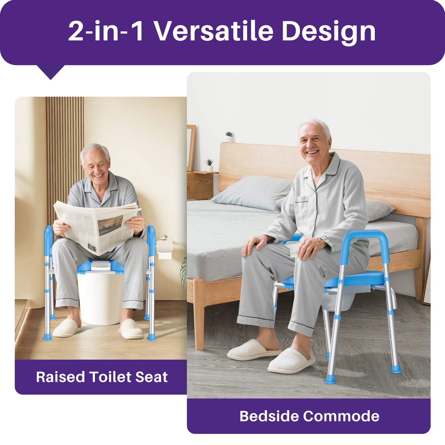 Kekoy Durable Bedside Commode Chair and Toilet Chair for Adults & Seniors, 400 lb Capacity, Removable Pail