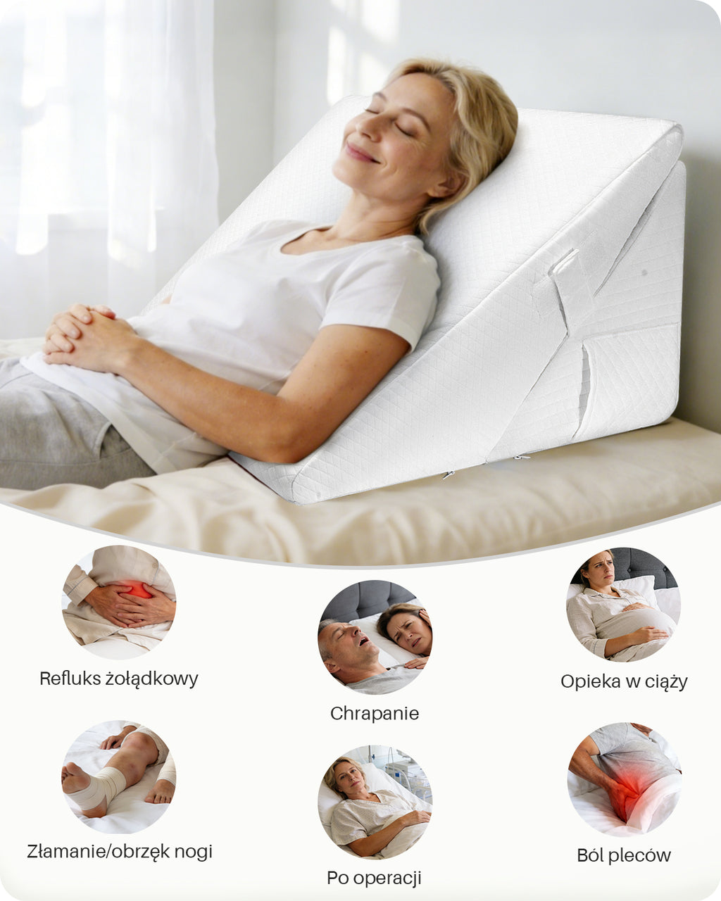 KEKOY Bed Wedge Pillow, Adjustable Height to 9-12 inches, Memory Foam Sleep Wedges for Acid Reflux, Dual-Zipper Removable Washable Cover, White