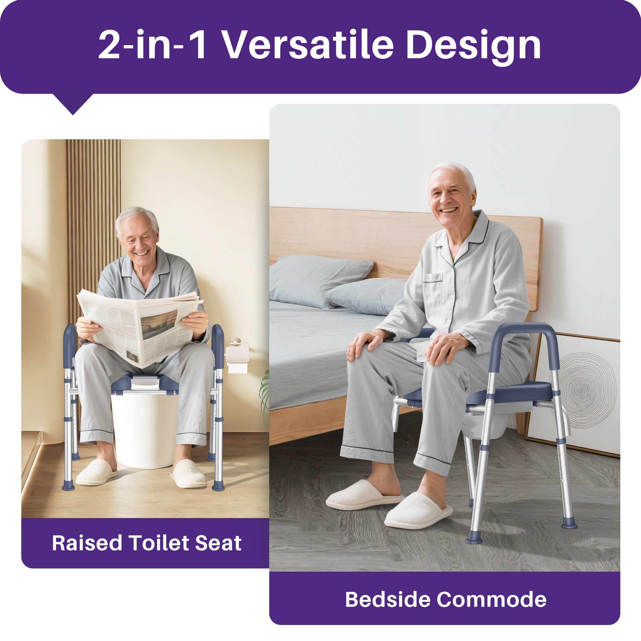 KEKOY Adjustable Tiolet Seat Riser for Seniors，Raised Toilet Seat with Handles and Padded Seat , FSA HSA Eligible 400lb Easy Assembly Elevated Toilet Risers