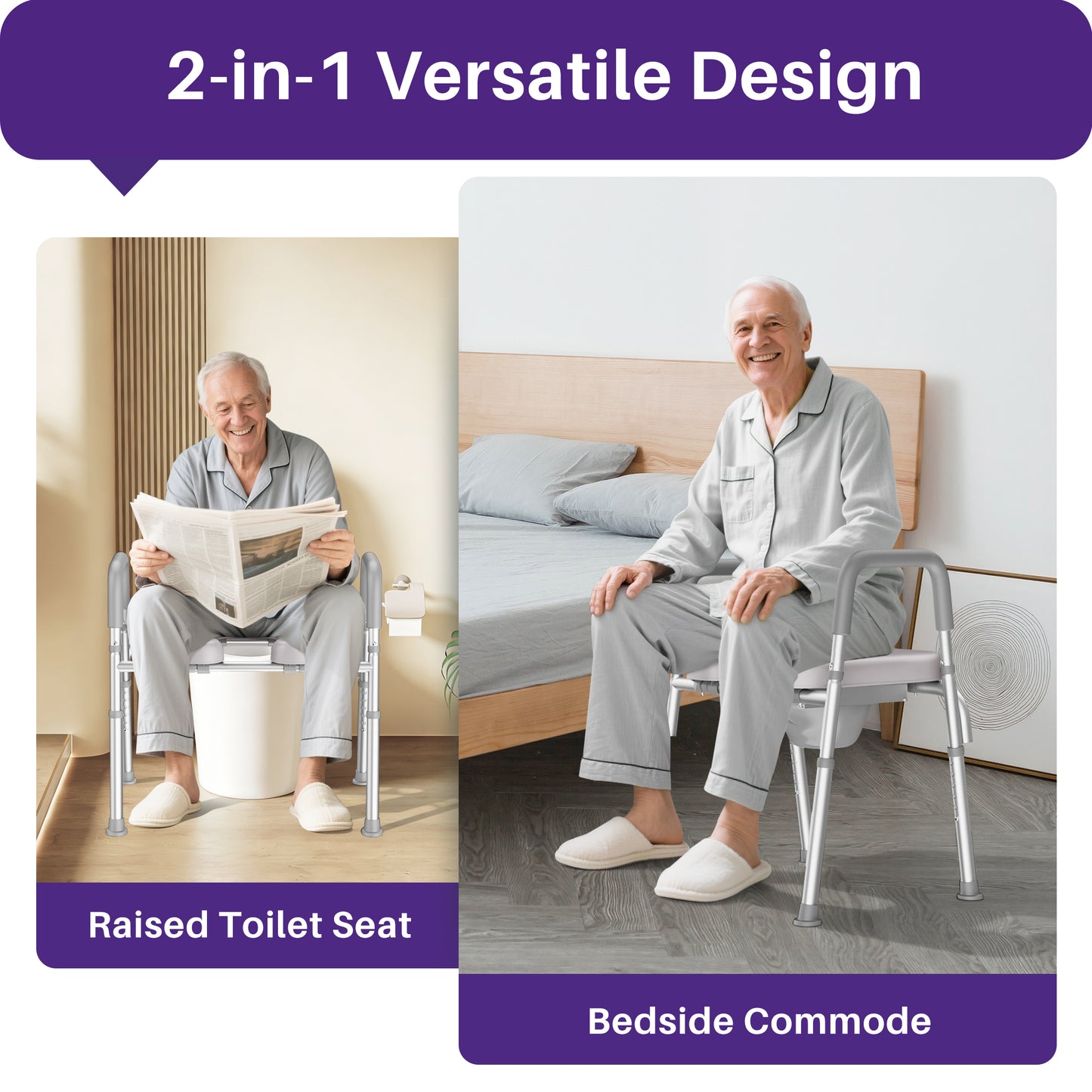 KEKOY Bedside Commode for Seniors, Commode Chair with Arms and Padded Seat , FSA HSA Eligible 400lb Easy Assembly Toilet Chair , Adjutable Raised Toilet Seat with Handles