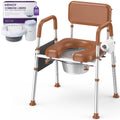 Kekoy Bedside Commode Chair with Padded Seat and Backrest, Commode Toilet with Liners for Adults, Seniors and Disabled, Adjustable Height, Includes Potty Bucket, Splash Guard, 400 lb Capacity