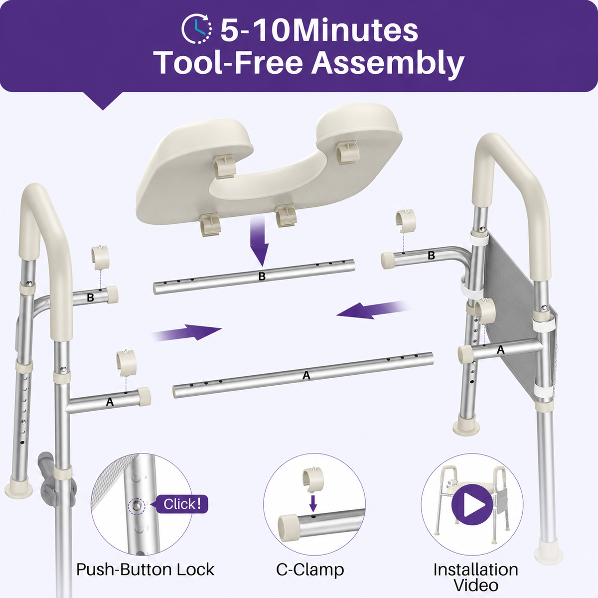 Kekoy Toilet Seat Riser for Seniors, Raised Toilet Seat with Handles, Fsa Hsa Eligible 400lb Elevated Toilet Risers, Tool-Free Assembly with Adjustable Height & Width