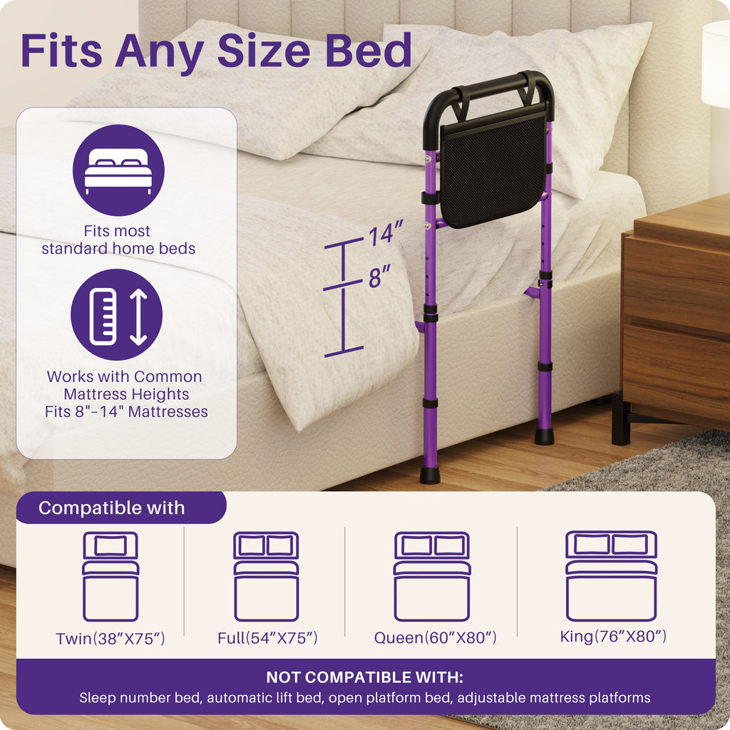 KEKOY Bed Rails for Seniors, Adjustable Bed Assist Rail for Elderly Adults with Storage Bag and Fixing Strap, Bed Support Bar Mobility Assistant