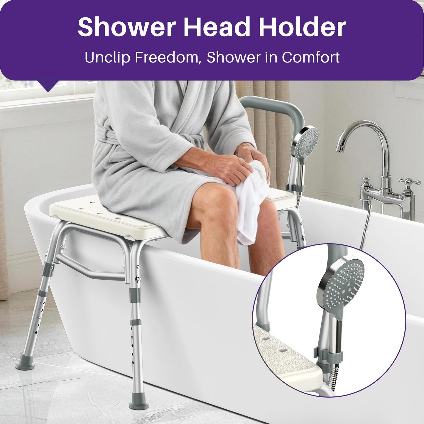 KEKOY Shower Transfer Bench for Bathtub 400LBs, FSA/HSA Eligible Tub Bath Shower Chair Seat, Height Adjustable Shower Stool for Elderly, Disabled, White