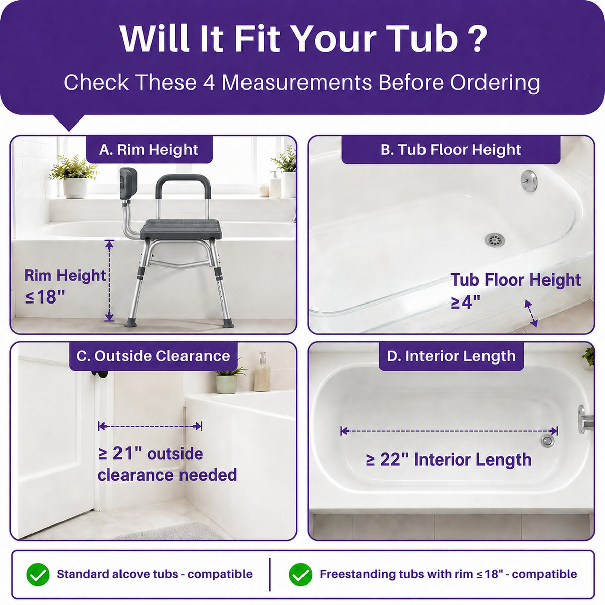 KEKOY Tub Transfer Bench for Bathtub and Showers, Adjustable Shower Bench, Bath Shower Chair Seat 400LBs for Elderly, Adults and Disabled