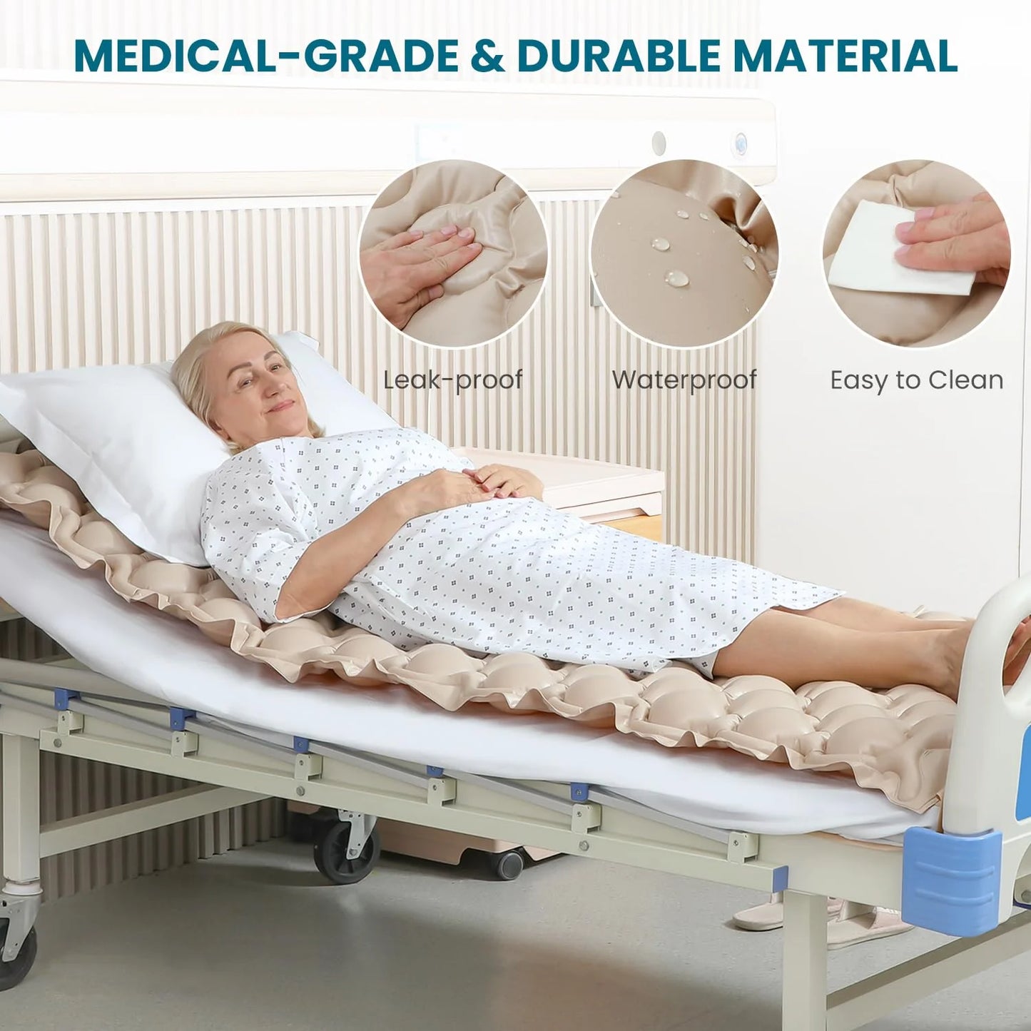 KEKOY Alternating Pressure Mattress with Quiet Electric Pump, Air Mattress for Bed Sore & Ulcer Prevention, Air Pad for Hospital Bed and Home Use, Beige