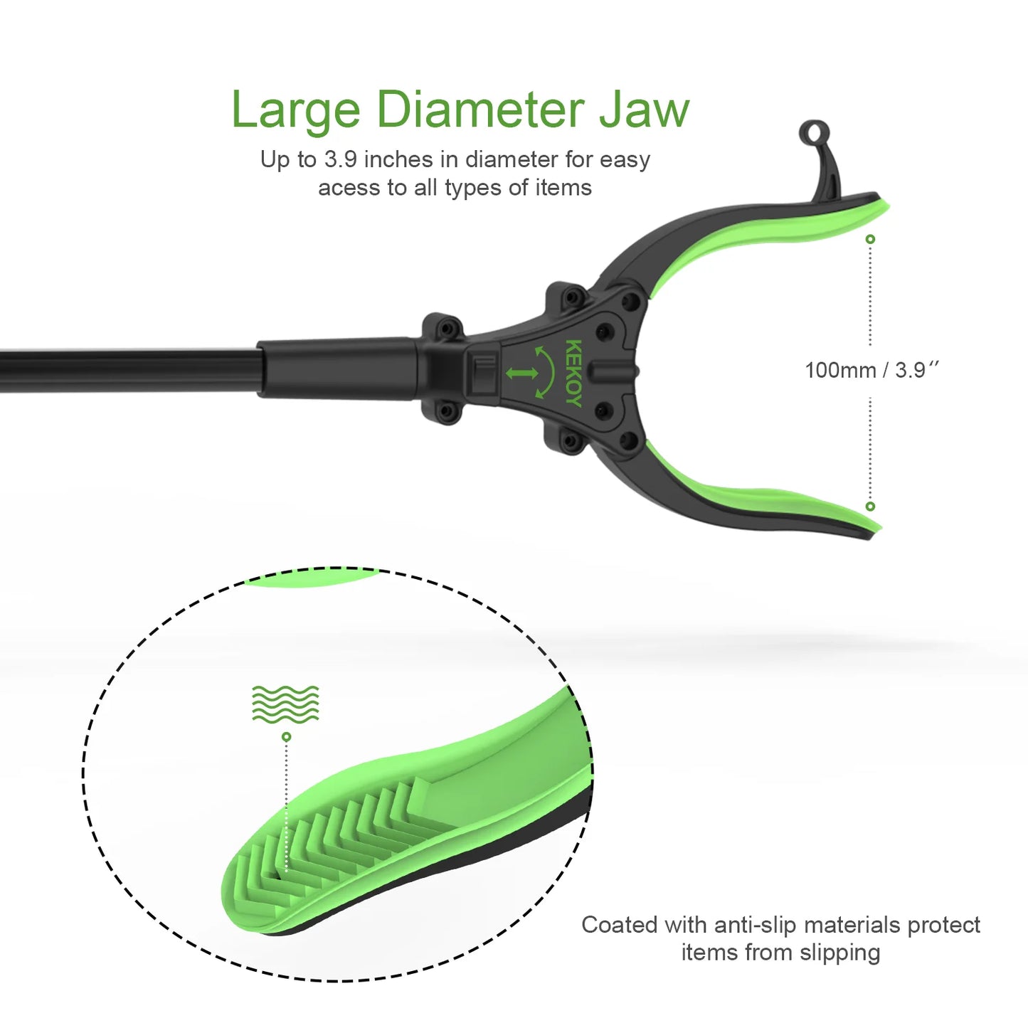KEKOY 32" Foldable Reacher Grabber Tool with Light, FSA/HSA Eligible Trash Claw Grabber, Reaching Aid Tool for Trash Pick Up, Litter Picker, Green