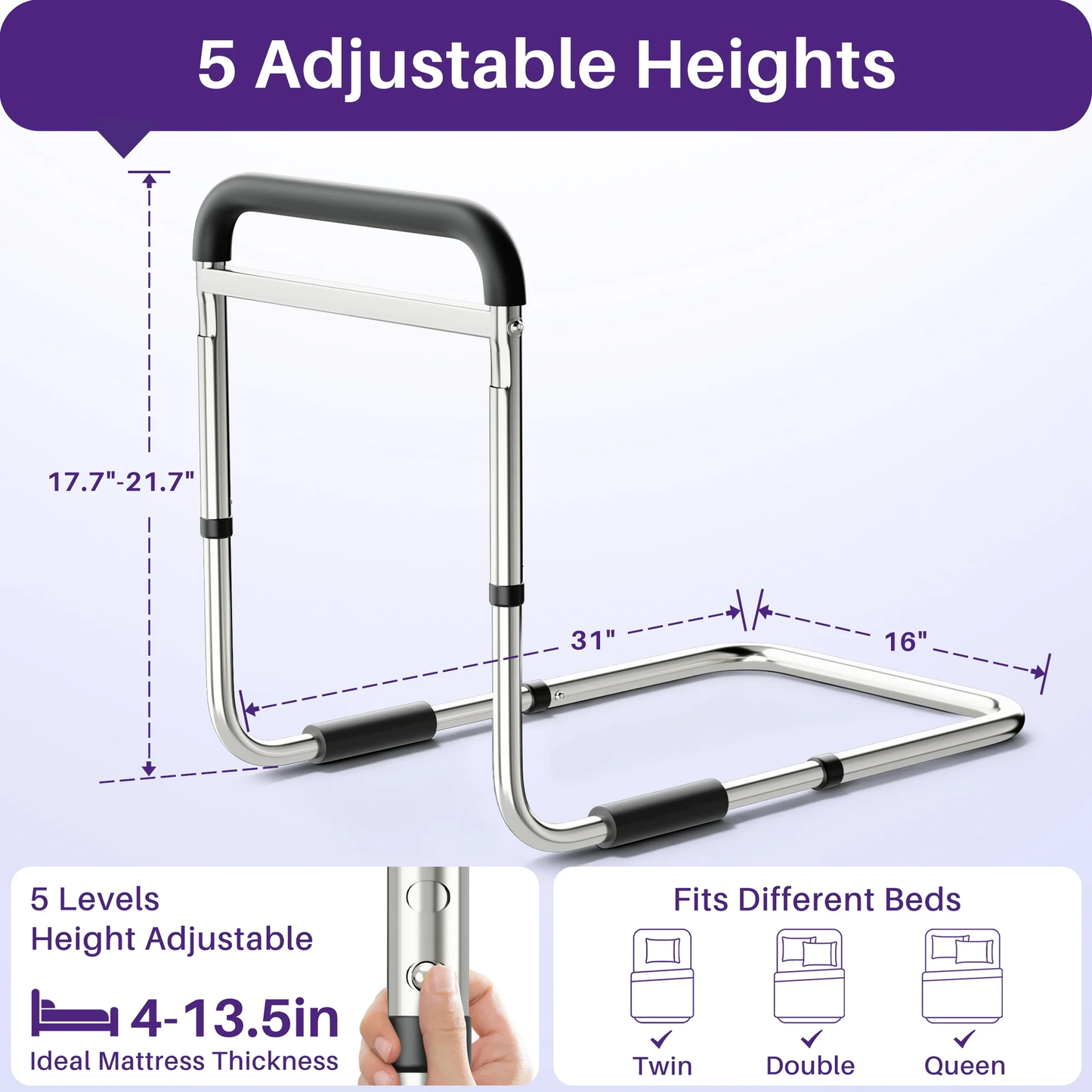 KEKOY Bed Rails for Seniors Safety Guard with Leg Adjustable, Bed Assist Rail for Elderly Adults with Free Storage Bag and Fixing Strap