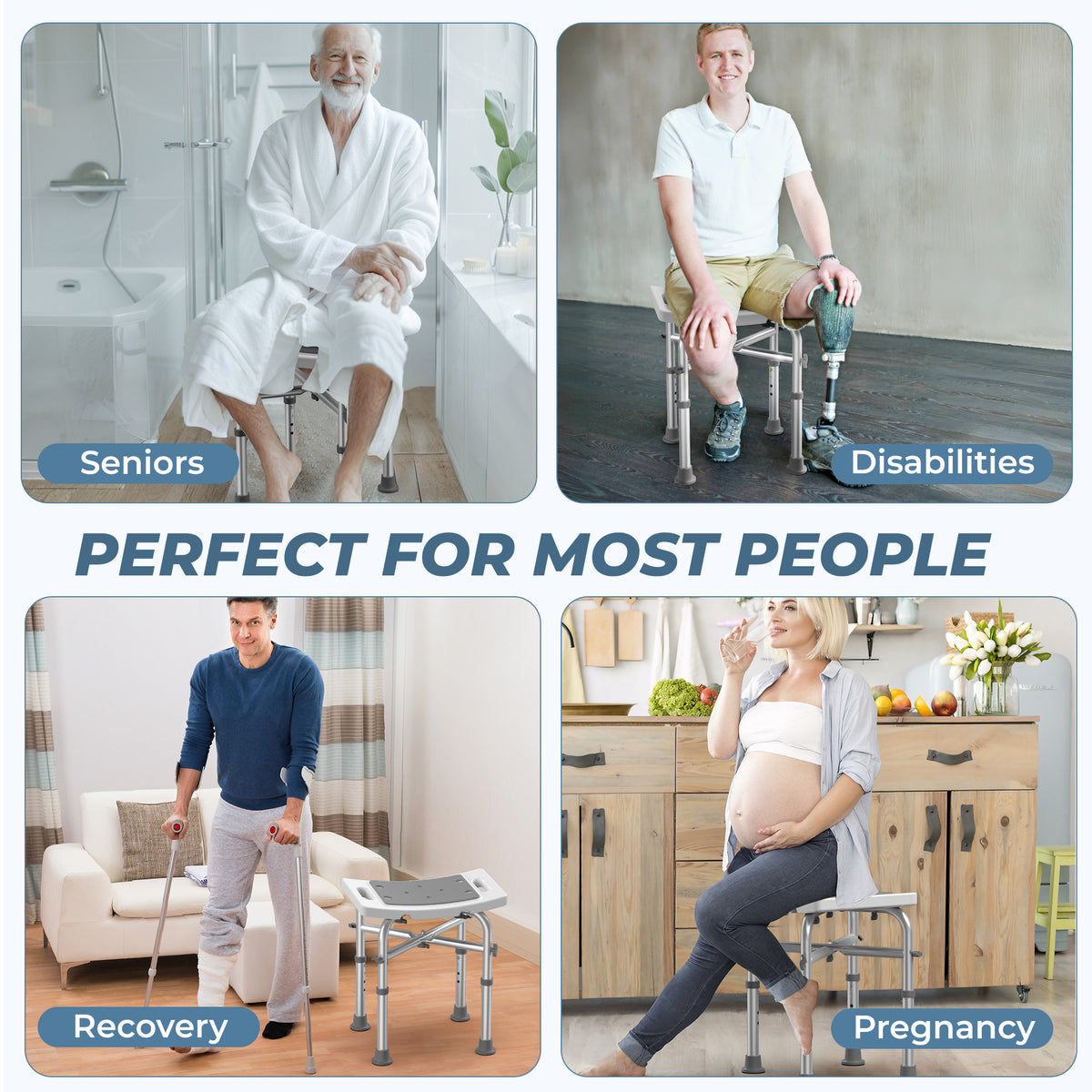 KEKOY Shower Chair for Elderly, 500lb Adjustable Height Bath Seat with Tool-Free Assembly, Anti-Slip FSA/HSA Eligible Shower Stool for Smaller Bathtub & Bathroom, Ideal for Seniors and Disabled Adult Gray