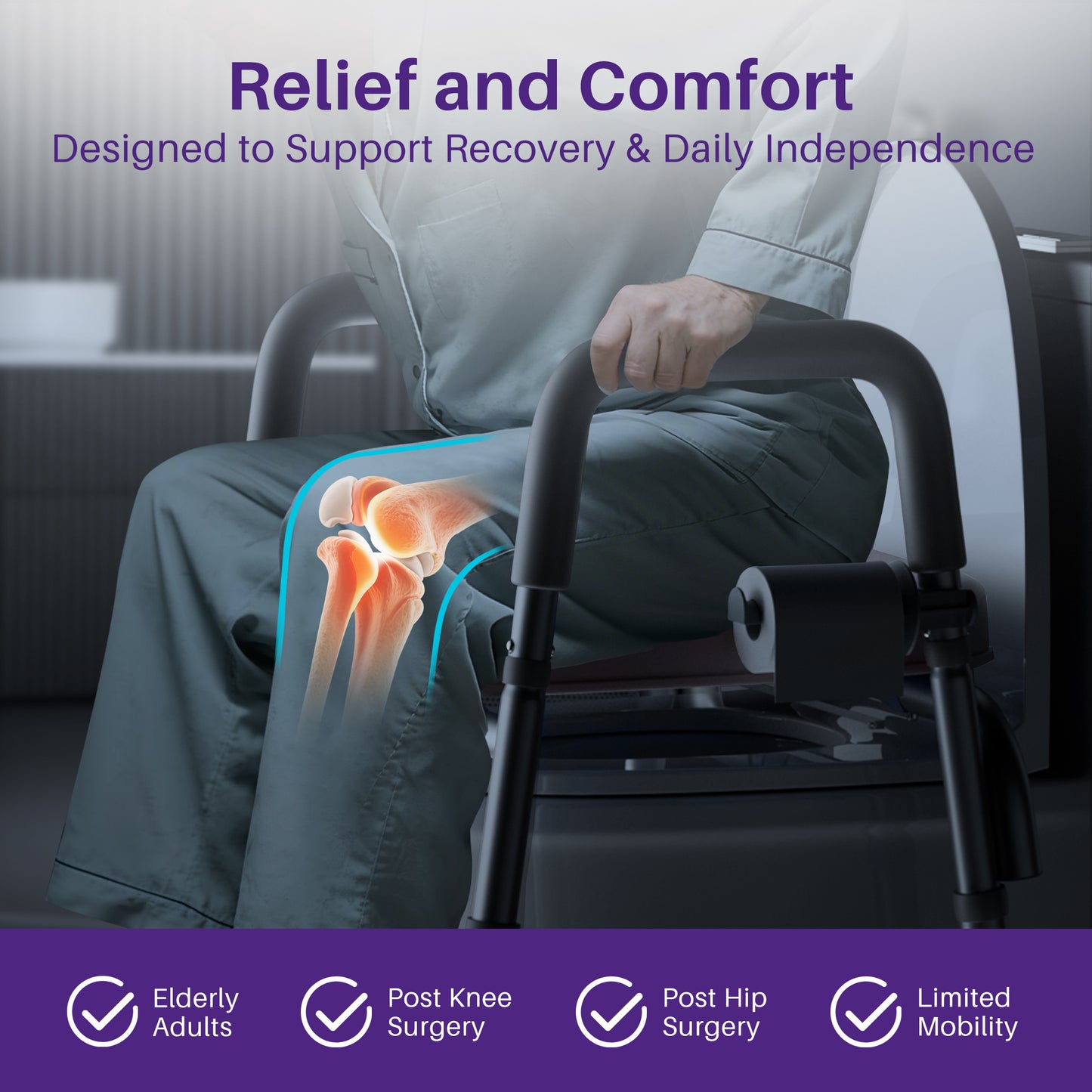 KEKOY Toilet Seat Riser for Seniors, Raised Toilet Seat with Handles, FSA HSA Eligible 400lb Elevated Toilet Risers, Tool-Free Assembly with Adjustable Height & Width