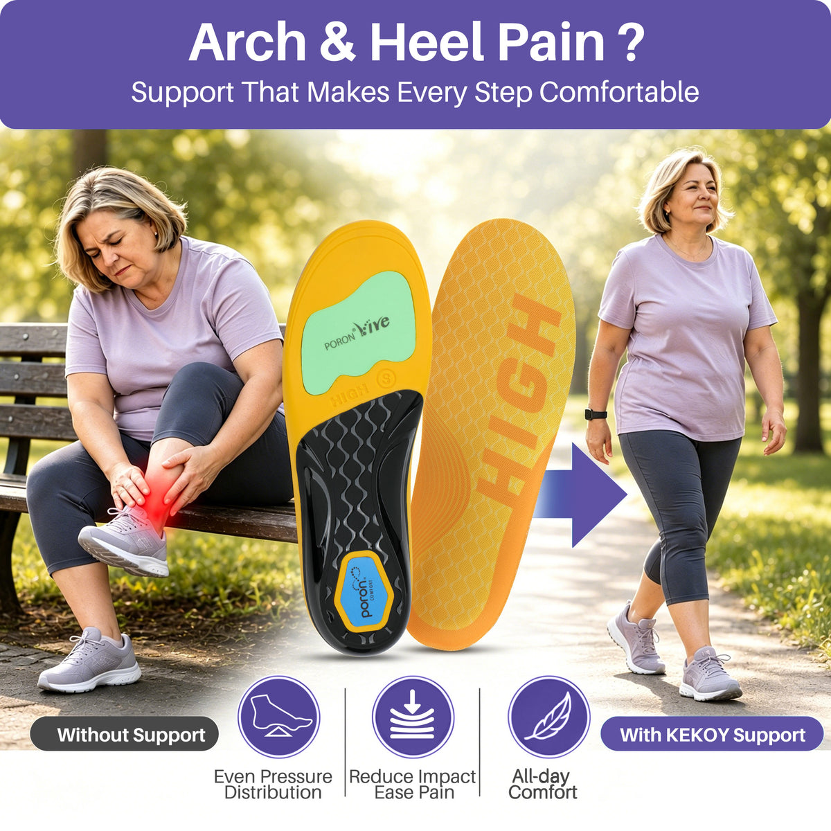 KEKOY Orthotic Insoles for Men & Women, 220+ lbs 1.38" High Arch Support Shoe Inserts for High Arches, Collapsed Arch, Oversupination and Plantar Fasciitis