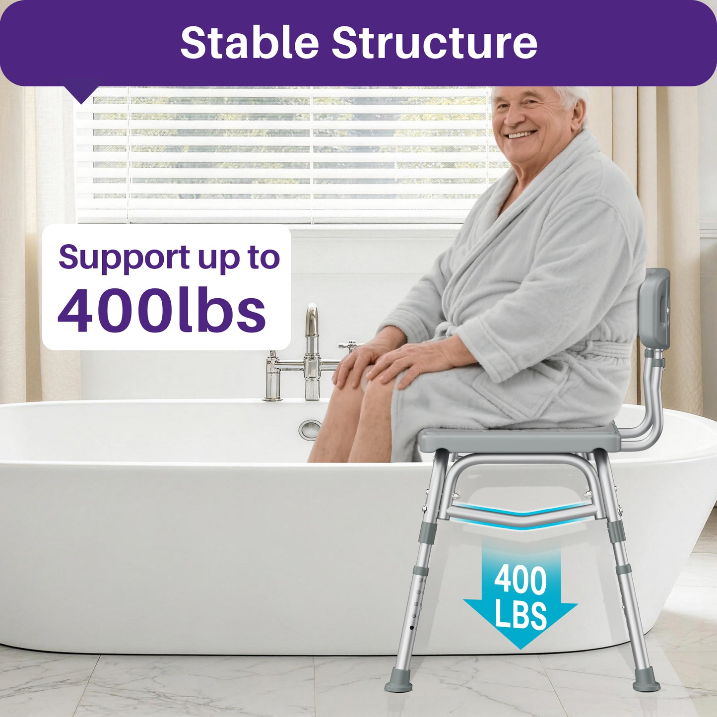 KEKOY Shower Transfer Bench for Bathtub 400LBs, FSA/HSA Eligible Tub Bath Shower Chair Seat, Height Adjustable Shower Stool for Elderly, Disabled, Grey