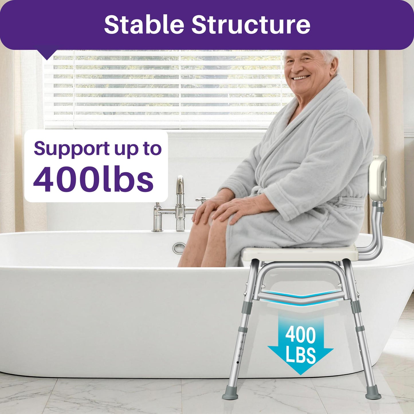 KEKOY Shower Transfer Bench for Bathtub 400LBs, FSA/HSA Eligible Tub Bath Shower Chair Seat, Height Adjustable Shower Stool for Elderly, Disabled, White