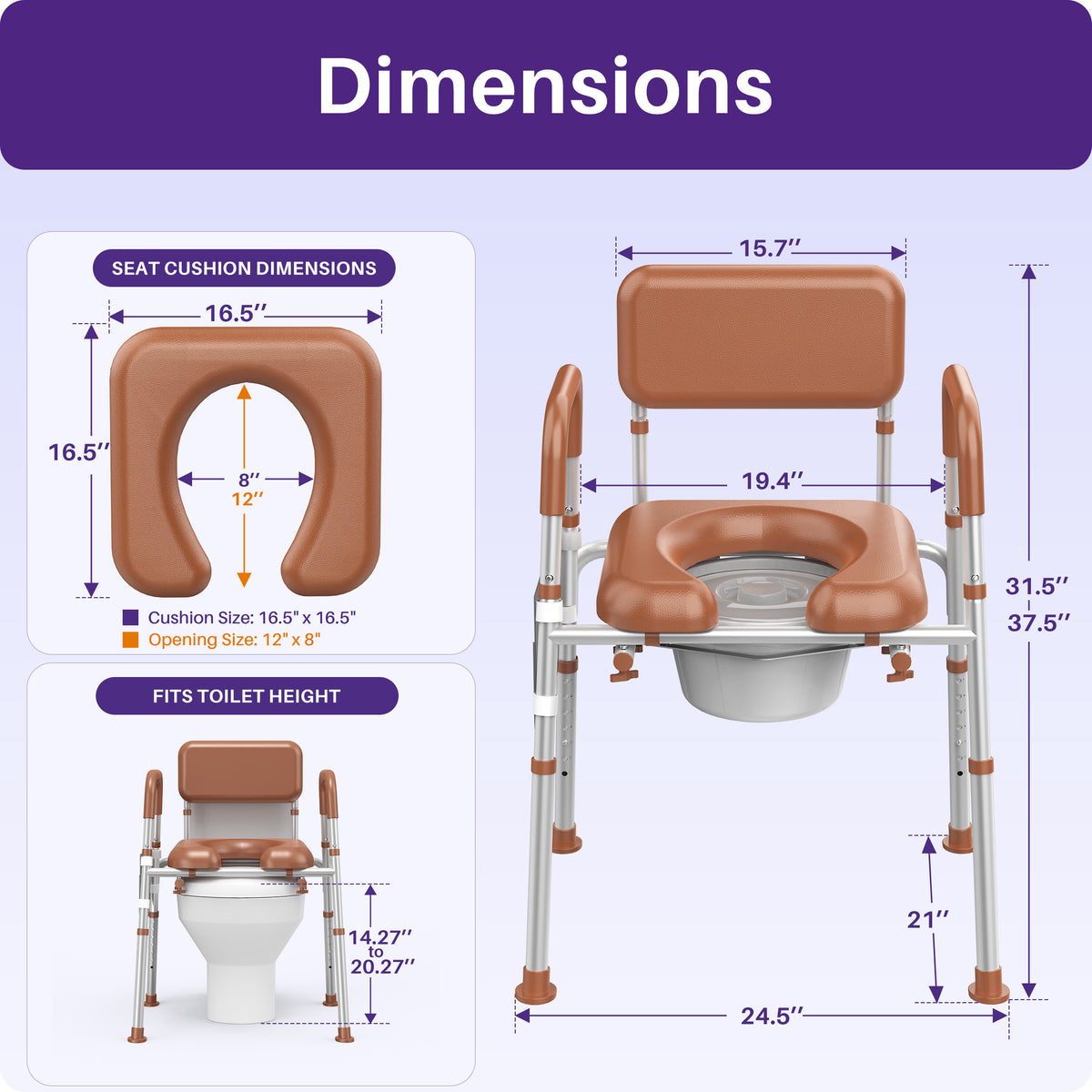 Kekoy Bedside Commode Chair with Padded Seat and Backrest, Commode Toilet with Liners for Adults, Seniors and Disabled, Adjustable Height, Includes Potty Bucket, Splash Guard, 400 lb Capacity