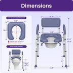 Kekoy Bedside Commode Chair with Padded Seat and Backrest, Aluminum Commode Toilet for Adults, Seniors, Disabled, Adjustable Height, Includes Potty Bucket & Splash Guard, 400lbs Capacity