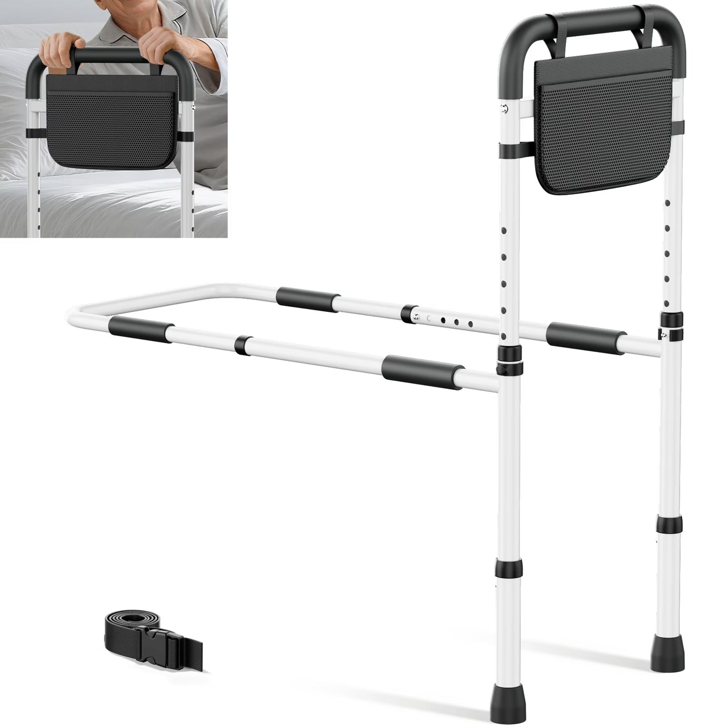 KEKOY Bed Rails for Seniors, Adjustable Bed Assist Rail for Elderly Adults with Storage Bag and Fixing Strap, Bed Support Bar Mobility Assistant