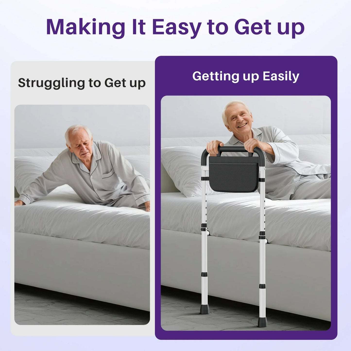 KEKOY Bed Rails for Seniors, Adjustable Bed Assist Rail for Elderly Adults with Storage Bag and Fixing Strap, Bed Support Bar Mobility Assistant