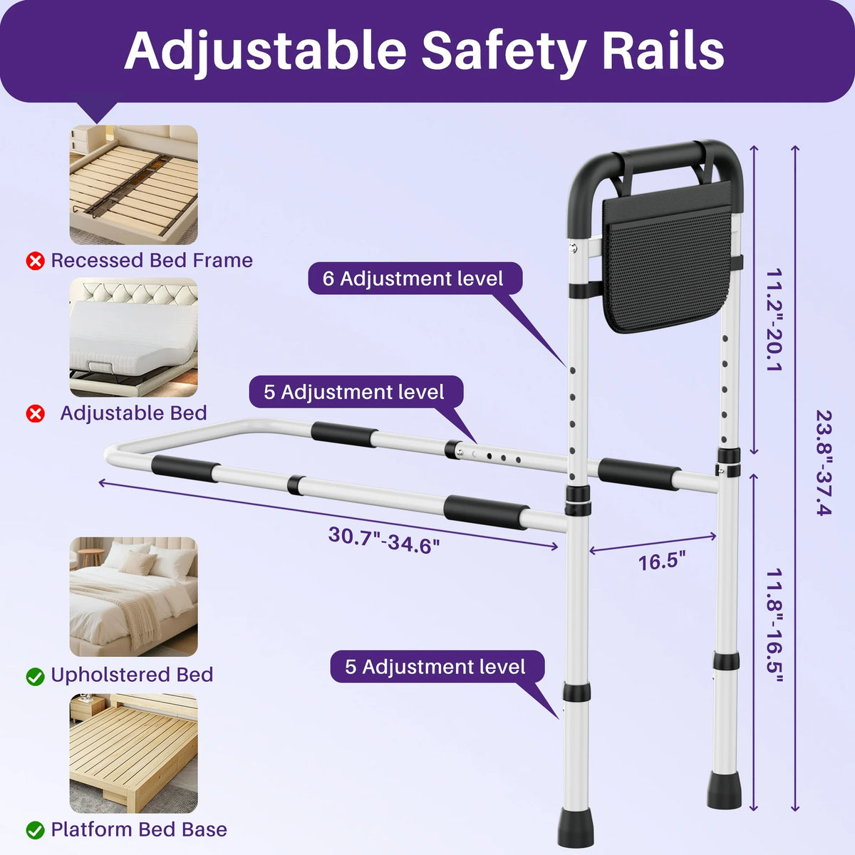 Platform Rails For Bed KEKOY Bed Rails for Seniors, Adjustable Bed Assist Rail for Elderly Ad