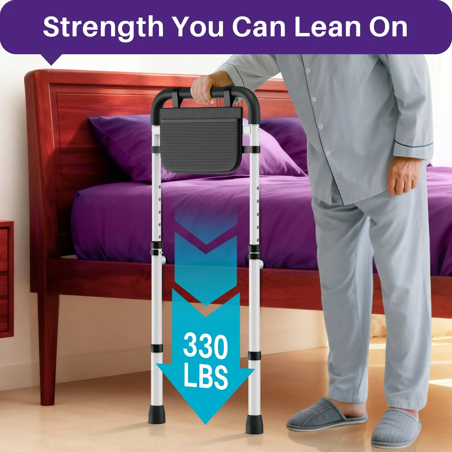 KEKOY Bed Rails for Seniors, Adjustable Bed Assist Rail for Elderly Adults with Storage Bag and Fixing Strap, Bed Support Bar Mobility Assistant