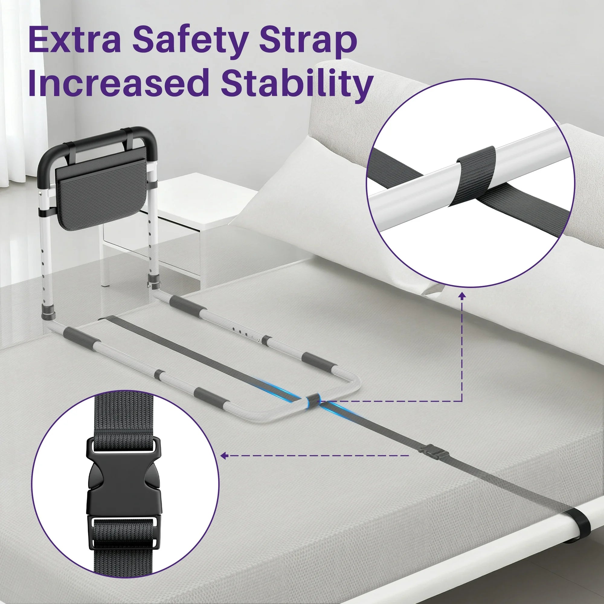 KEKOY Bed Rails for Seniors, Adjustable Bed Assist Rail for Elderly Adults with Storage Bag and Fixing Strap, Bed Support Bar Mobility Assistant