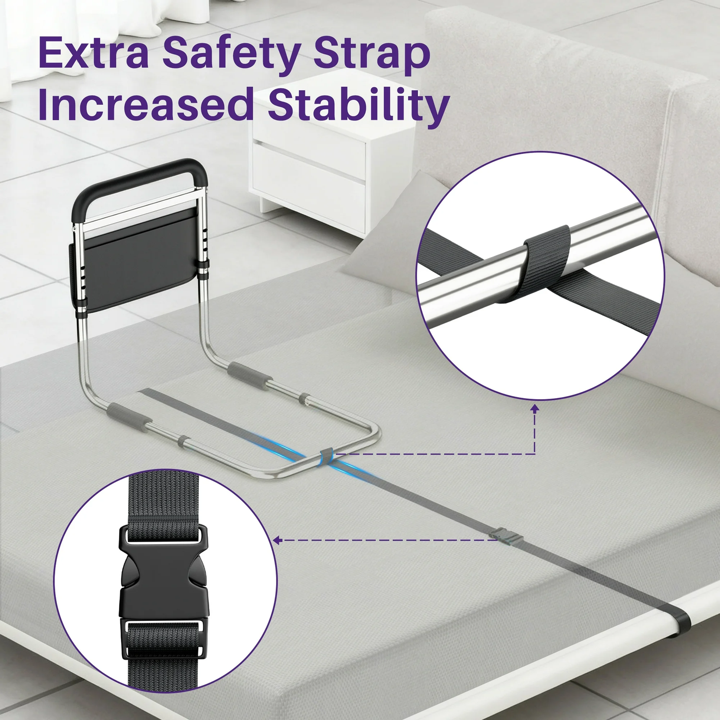 KEKOY Bed Rails for Seniors Safety Guard with Leg Adjustable, Bed Assist Rail for Elderly Adults with Free Storage Bag and Fixing Strap