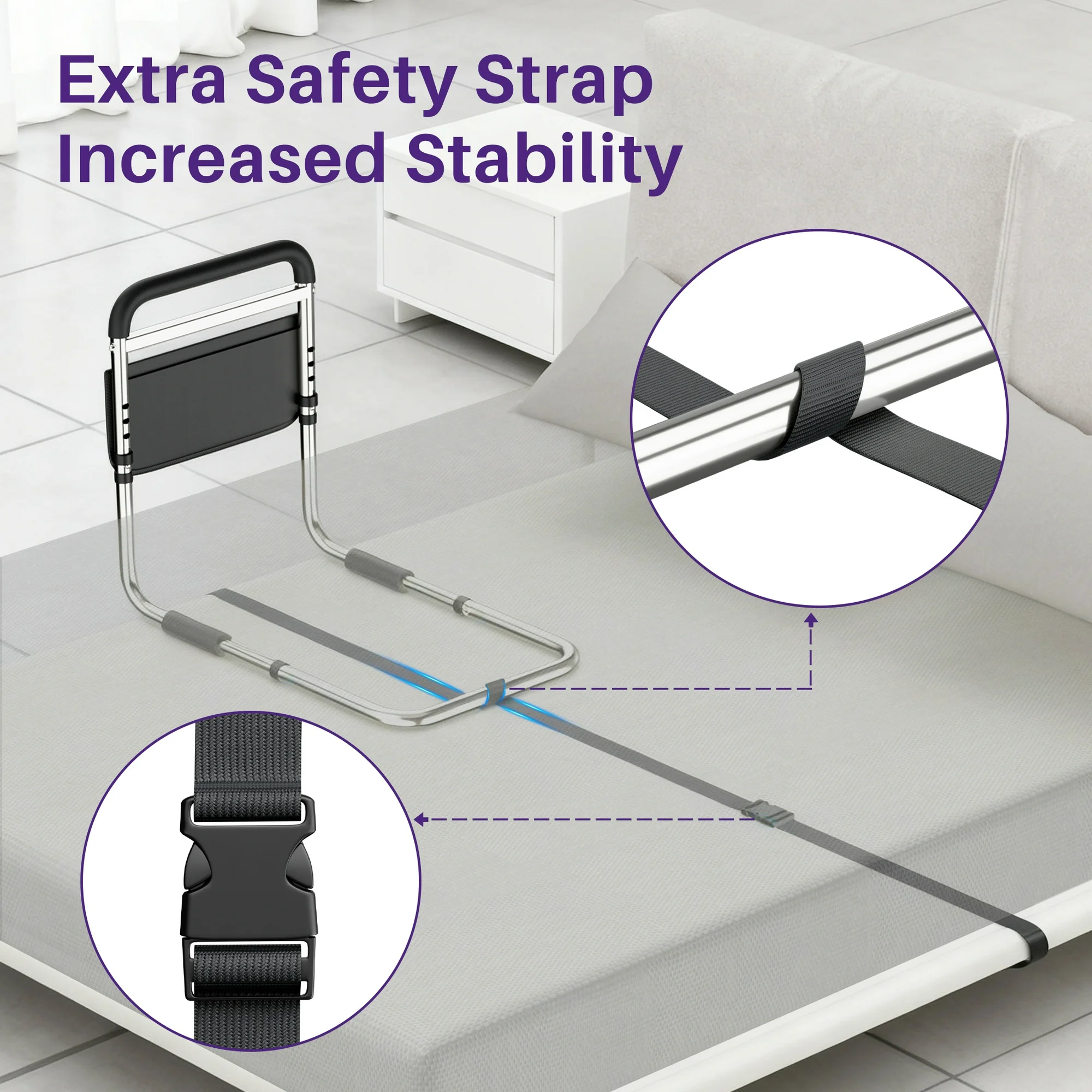 KEKOY Bed Rails for Seniors Safety Guard with Leg Adjustable, Bed Assist Rail for Elderly Adults with Free Storage Bag and Fixing Strap