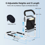 KEKOY Bed Rails for Elderly Adults, Adjustable Assist Beds Rail for Senior with Storage Bag & Light, Bed Support Steel Bar Mobility Assistant, Fix All Beds Frame