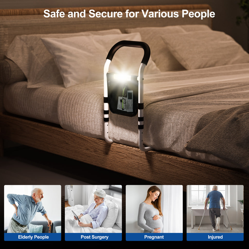 KEKOY Bed Rails for Elderly Adults, Adjustable Assist Beds Rail for Senior with Storage Bag & Light, Bed Support Steel Bar Mobility Assistant, Fix All Beds Frame