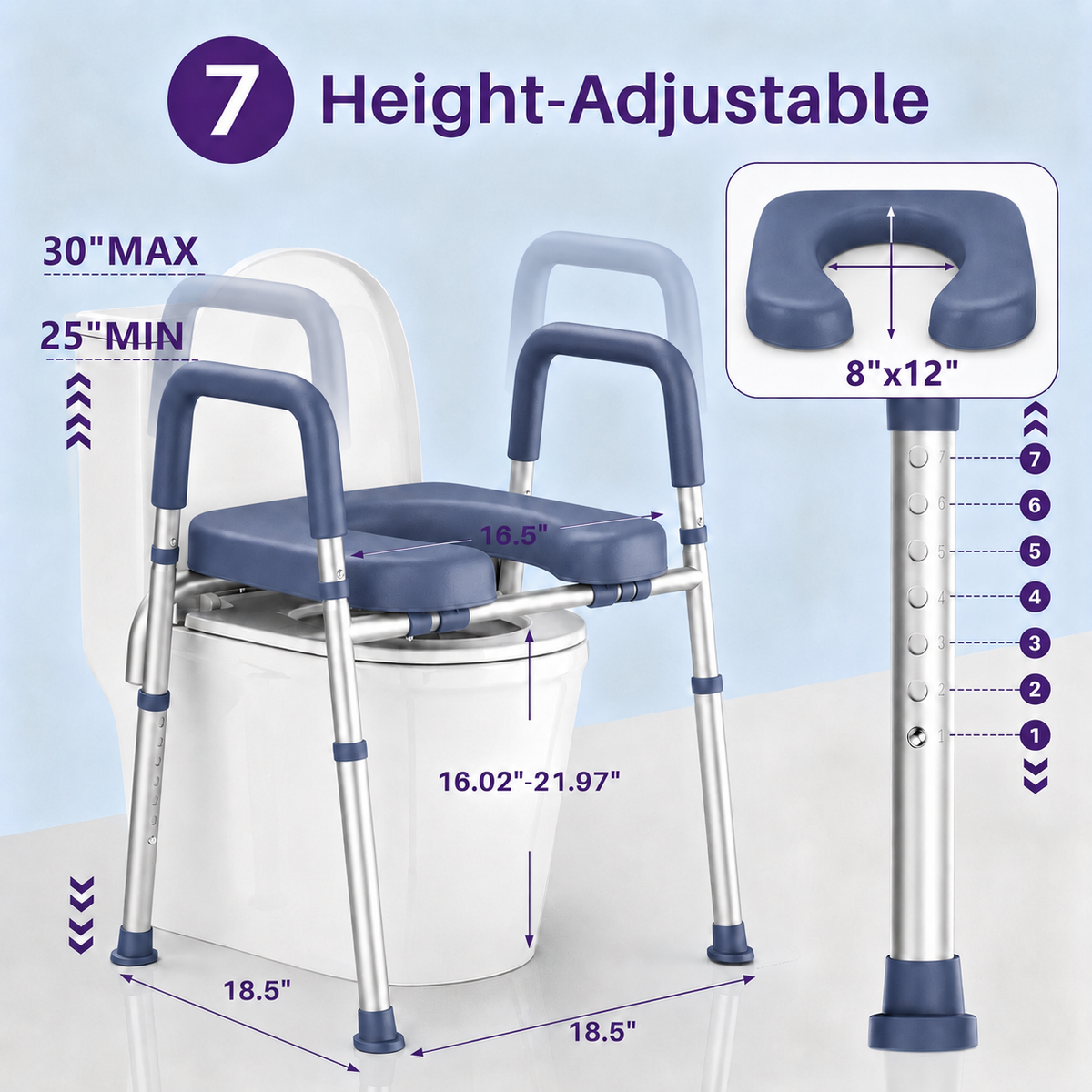 KEKOY Toilet Seat Riser for Seniors, Raised Toilet Seat with Handles, FSA HSA Eligible 400lb Elevated Toilet Risers, Tool-Free Assembly with Adjustable Height & Width