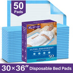 KEKOY Bed Pads for Incontinence Disposable 30 x 36", Maximum Absorbency Underpads for Bed with Anti Slip Backing, Pee Pads for Adults, 50 Count
