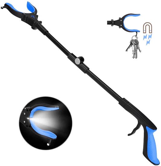 KEKOY 32" Foldable Reacher Grabber Tool with Light, Extra Long Trash Claw Grabber, FSA/HSA Eligible Reaching Aid Tool for Trash Pick up, Blue