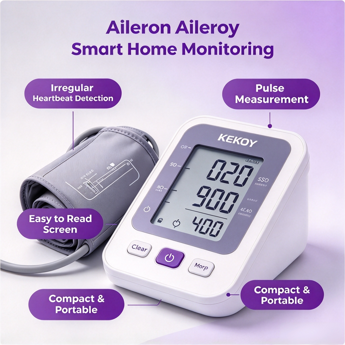 KEKOY Digital Blood Pressure Monitor – Accurate Home BP Machine with Large Display, Comfortable Cuff & One-Click Operation