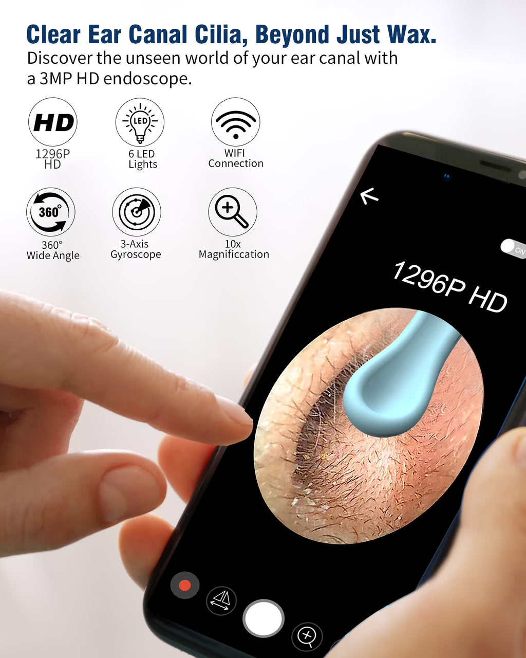KEKOY Ear Cleaning Kit Remove Wax, Ear Camera with 1296P and 6 LED Lights, Upgrade Ear Cleaner with 10 Ear Pick, Ear Wax Removal Kit for iOS and Android