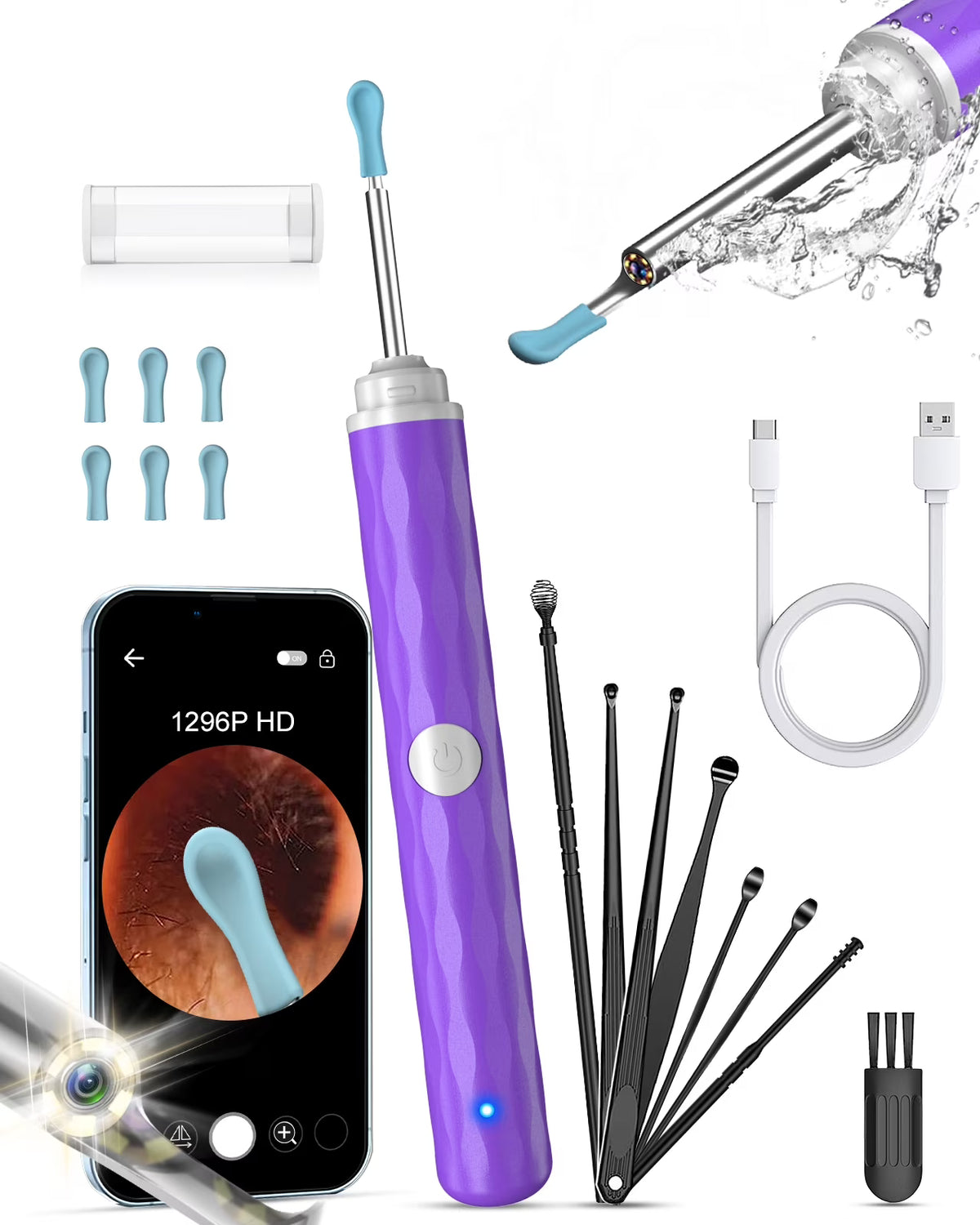 KEKOY Ear Cleaning Kit Remove Wax, Ear Camera with 1296P and 6 LED Lights, Upgrade Ear Cleaner with 10 Ear Pick, Ear Wax Removal Kit for iOS and Android