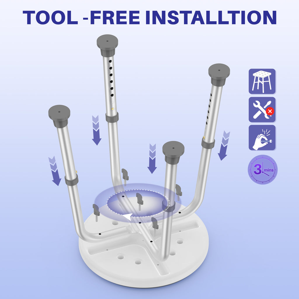 KEKOY Adjustable Shower Stool, FSA/HSA Eligible Bath Stools for Inside Shower Anti-Slip Round Plastic Upgraded Bathroom Seats,Tool-Free Bath Chairs for Seniors