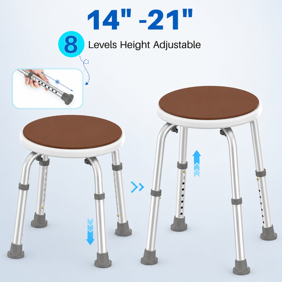 KEKOY Adjustable Shower Stool, FSA/HSA Eligible Bath Stools for Inside Shower Anti-Slip Round Plastic Upgraded Bathroom Seats,Tool-Free Bath Chairs for Seniors