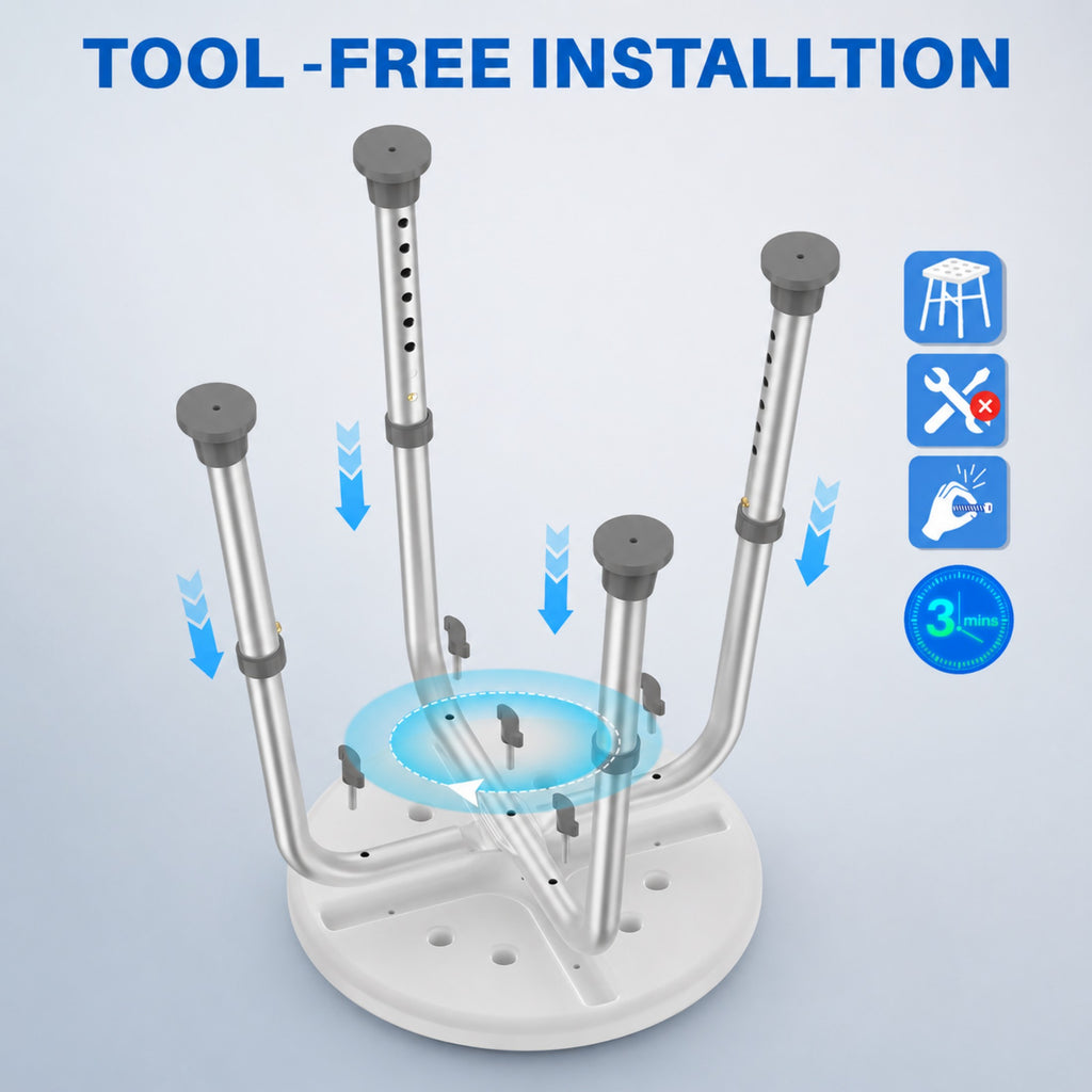 KEKOY Adjustable Shower Stool, FSA/HSA Eligible Bath Stools for Inside Shower Anti-Slip Round Plastic Upgraded Bathroom Seats,Tool-Free Bath Chairs for Seniors