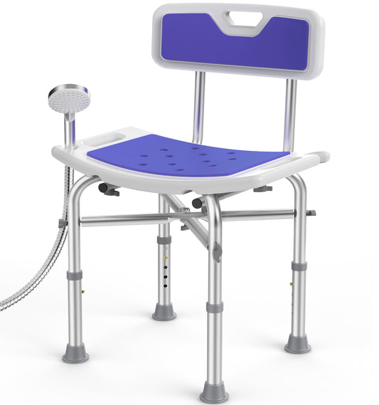 KEKOY Shower Chair with Back 500lb, Height Adjustable Shower Stool, Padded Heavy Duty Bath Chair Seat for Elderly, Senior, Handicap, Tool-Free Assembly -puple