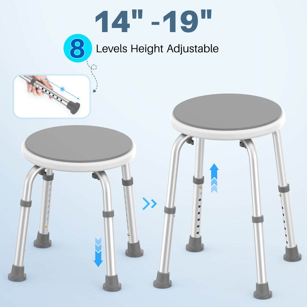 KEKOY Adjustable Shower Stool, FSA/HSA Eligible Bath Stools for Inside Shower Anti-Slip Round Plastic Upgraded Bathroom Seats,Tool-Free Bath Chairs for Seniors