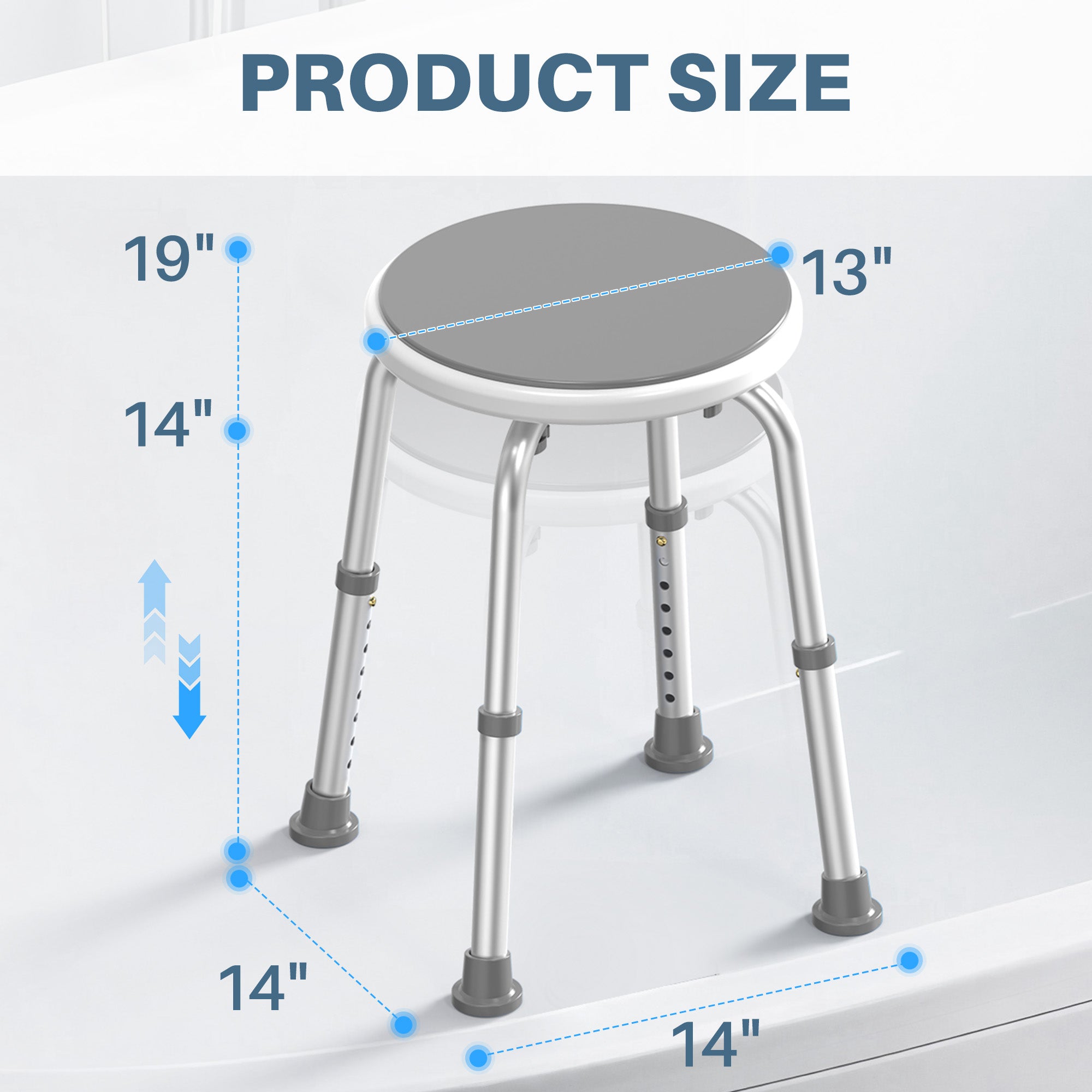 KEKOY Adjustable Shower Stool, FSA/HSA Eligible Bath Stools for Inside Shower Anti-Slip Round Plastic Upgraded Bathroom Seats,Tool-Free Bath Chairs for Seniors