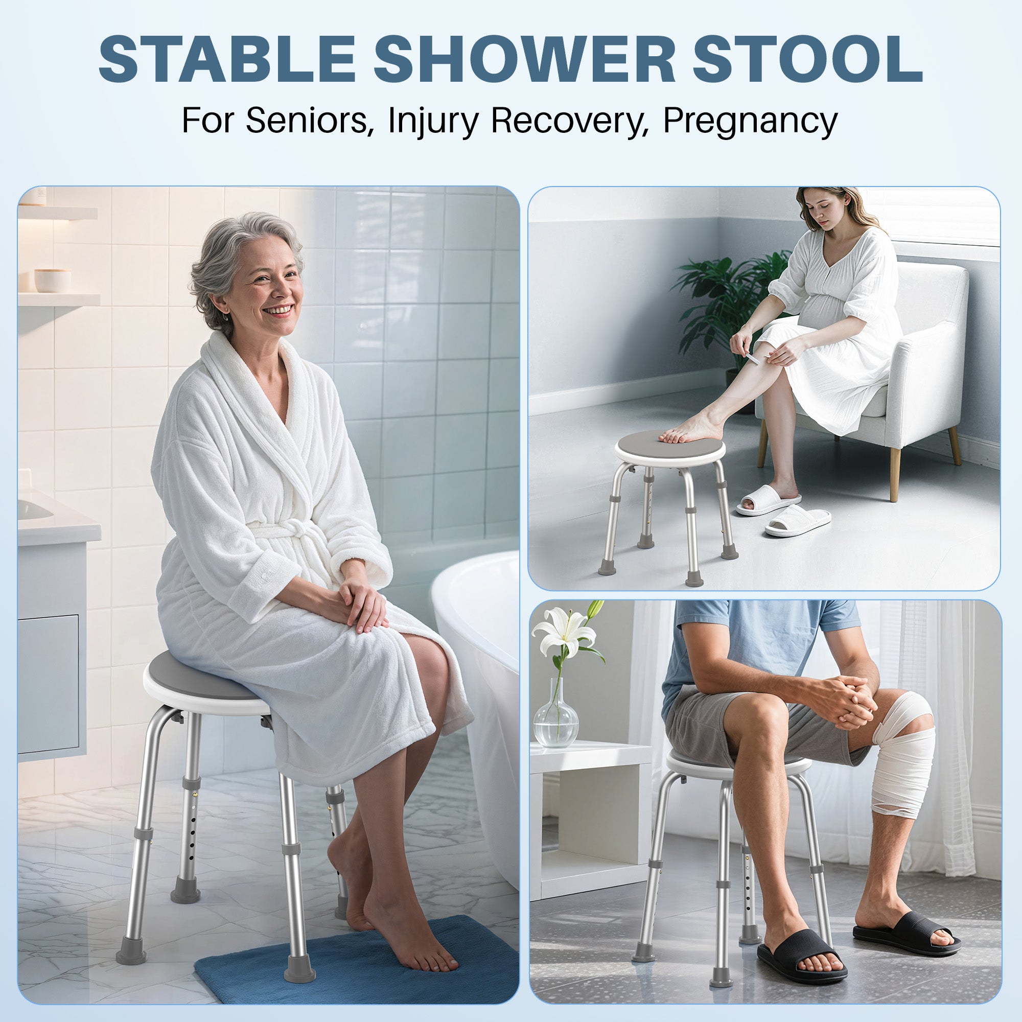 KEKOY Adjustable Shower Stool, FSA/HSA Eligible Bath Stools for Inside Shower Anti-Slip Round Plastic Upgraded Bathroom Seats,Tool-Free Bath Chairs for Seniors