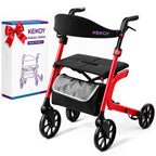 KEKOY Rollator Walker with Seat for Seniors, Walkers for Seniors with Seat, 400 lbs, K-Frame Reinforced, Hidden Brake Cables, 10" TPR All-Terrain Wheels, 8-Level Adjustable Height, Foldable, Red