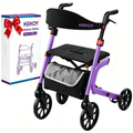 KEKOY Rollator Walker with Seat for Seniors, Walkers for Seniors with Seat, 400 lbs, K-Frame Reinforced, Hidden Brake Cables, 10" TPR All-Terrain Wheels, 8-Level Adjustable Height, Foldable, Purple
