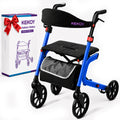 KEKOY Rollator Walker with Seat for Seniors, Walkers for Seniors with Seat, 400 lbs, K-Frame Reinforced, Hidden Brake Cables, 10" TPR All-Terrain Wheels, 8-Level Adjustable Height, Foldable, Blue
