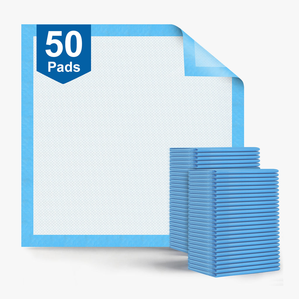 Packaging of 50 pads with a stack of additional pads on a white background