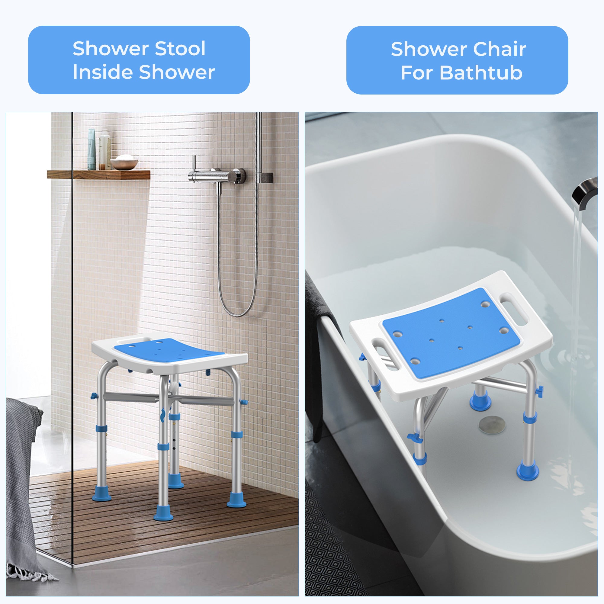 KEKOY Shower Chair for Elderly, 500lb Adjustable Height Bath Seat with Tool-Free Assembly, Anti-Slip FSA/HSA Eligible Shower Stool for Smaller Bathtub & Bathroom, Ideal for Seniors and Disabled Adult