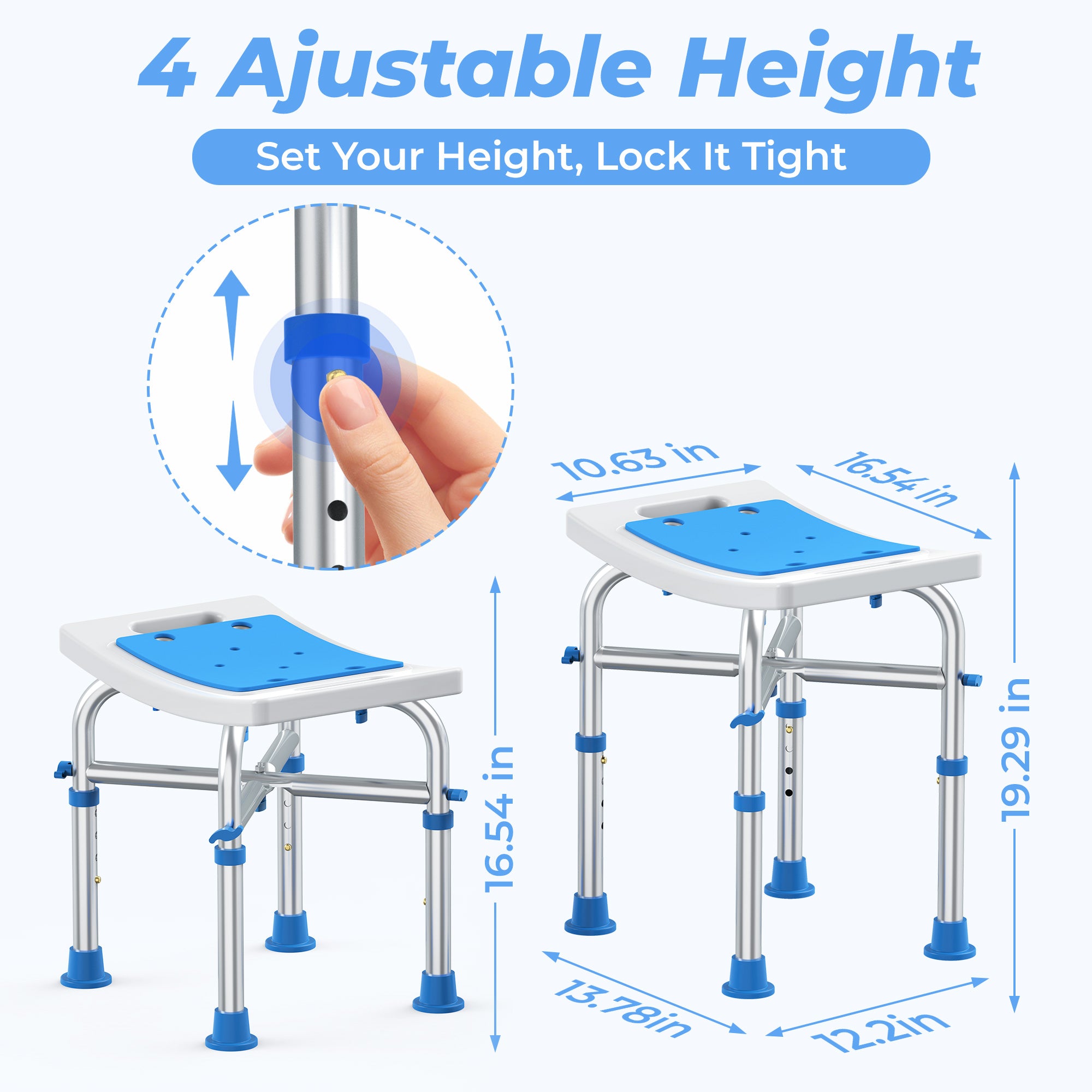 KEKOY Shower Chair for Elderly, 500lb Adjustable Height Bath Seat with Tool-Free Assembly, Anti-Slip FSA/HSA Eligible Shower Stool for Smaller Bathtub & Bathroom, Ideal for Seniors and Disabled Adult