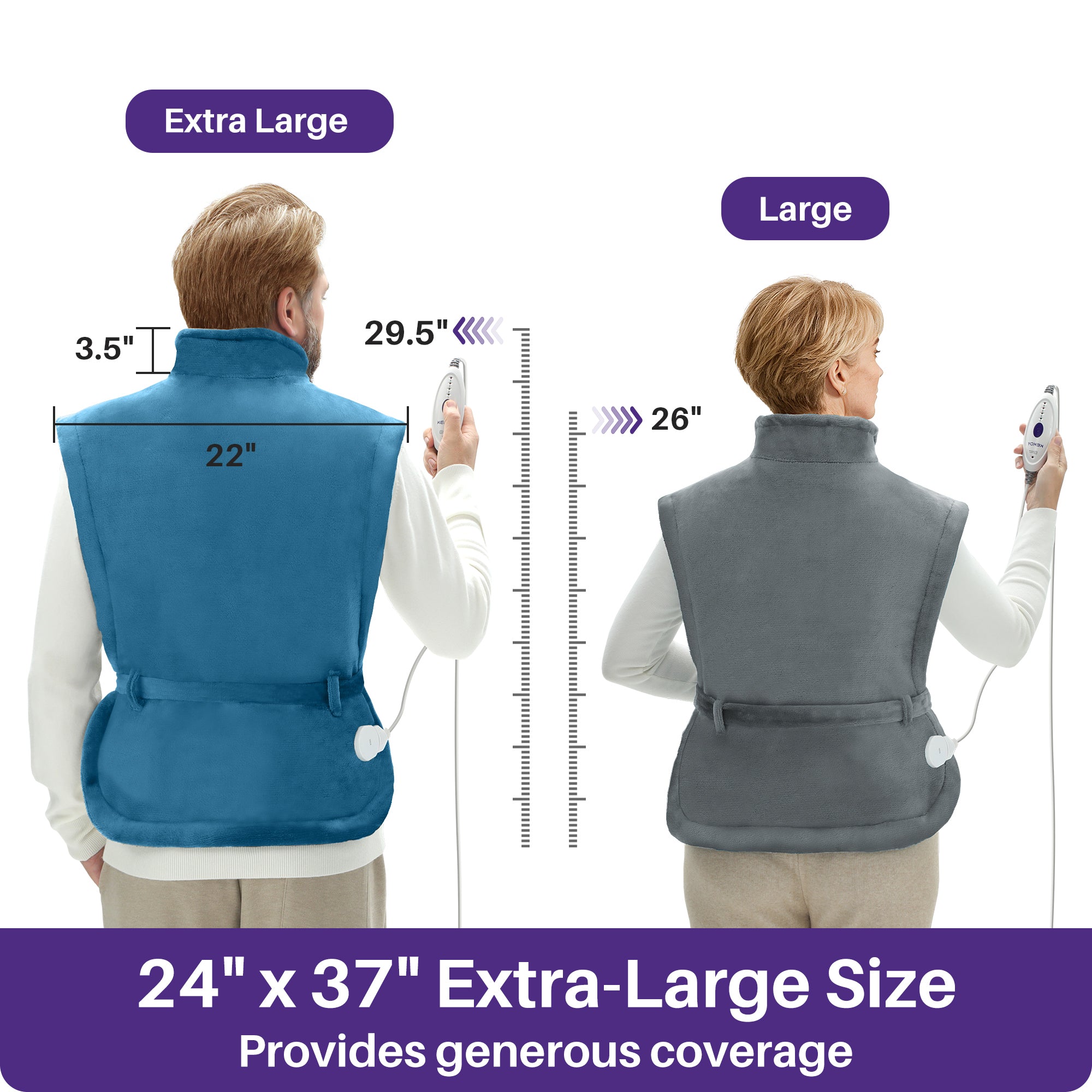 KEKOY Heating Pad for Back and Shoulder Pain Relief, Extra Large Electric Heat Pad 24"x37", Fast Heating for Neck , Auto Shut-off & Machine Washable, Blue